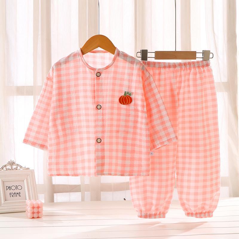 LL Stores ชุดนอนน่ารักๆ ชุดนอนเด็ก แฟชันสำหรับเด็กหญิง/ชาย ลายสก็อต ขายาว เบาใส่สบาย ไซส์80-130cm“DA