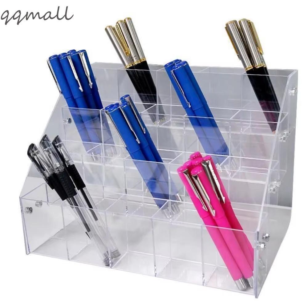 Qqmall เครื่องหมาย ที่ใส่ปากกา, ชั้นวางแสดงเครื่องเขียนโปร่งใส 2/3/4/5 ชั้น, อะคริลิคเรียบง่ายความจุขนาดใหญ่ที่วางแปรงแต่งหน้าประหยัดพื้นที่สํานั