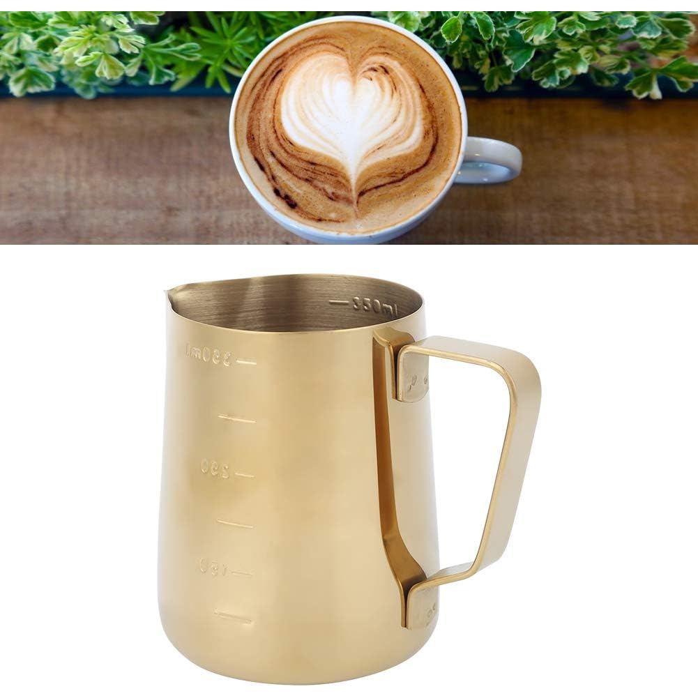 Milk Frothing Stainless Steel, 350ML Milk Frothing Small, Milk Frothing Pitcher Gold with Scale, Hom