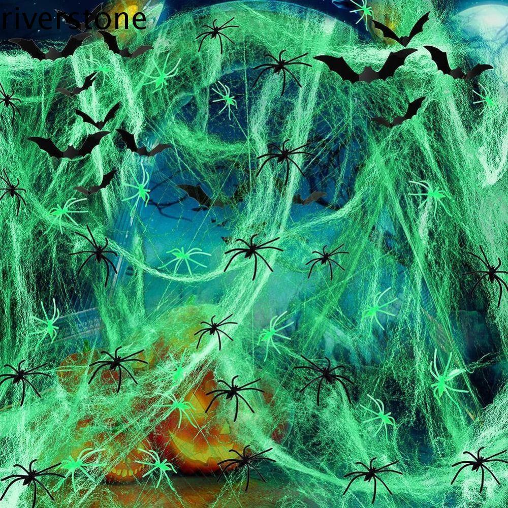 RIVERSTONE Luminous Spider Web, 3/6/10 เมตรยืดเรืองแสงใน Dark Spider Web, สยองขวัญ Props สีเขียวเรือ