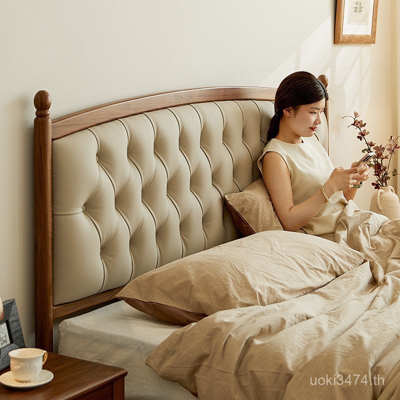 Nordic Big Simple 1M เตียงไม้ North American Retro เตียงเดี่ยว 8 คู่สีดําในครัวเรือนภาษาฝรั่งเศสคํา 