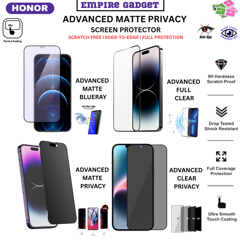 ตัวป้องกันหน้าจอขั้นสูง Honor X9D,600Lite,X7D,X8B,90Lite,400Smart,400Lite,400,200Lite PRIVACY CLEAR 