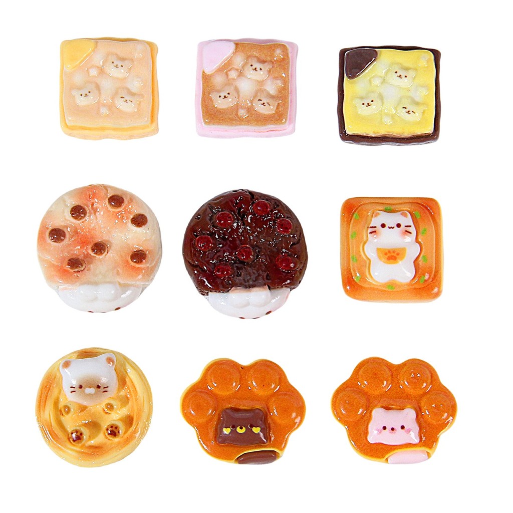 การ์ตูนแมวขนมเรซิ่น 10pcs ของเล่น bakery shop สำหรับ DIY hairpins และเครื่องประดับ
