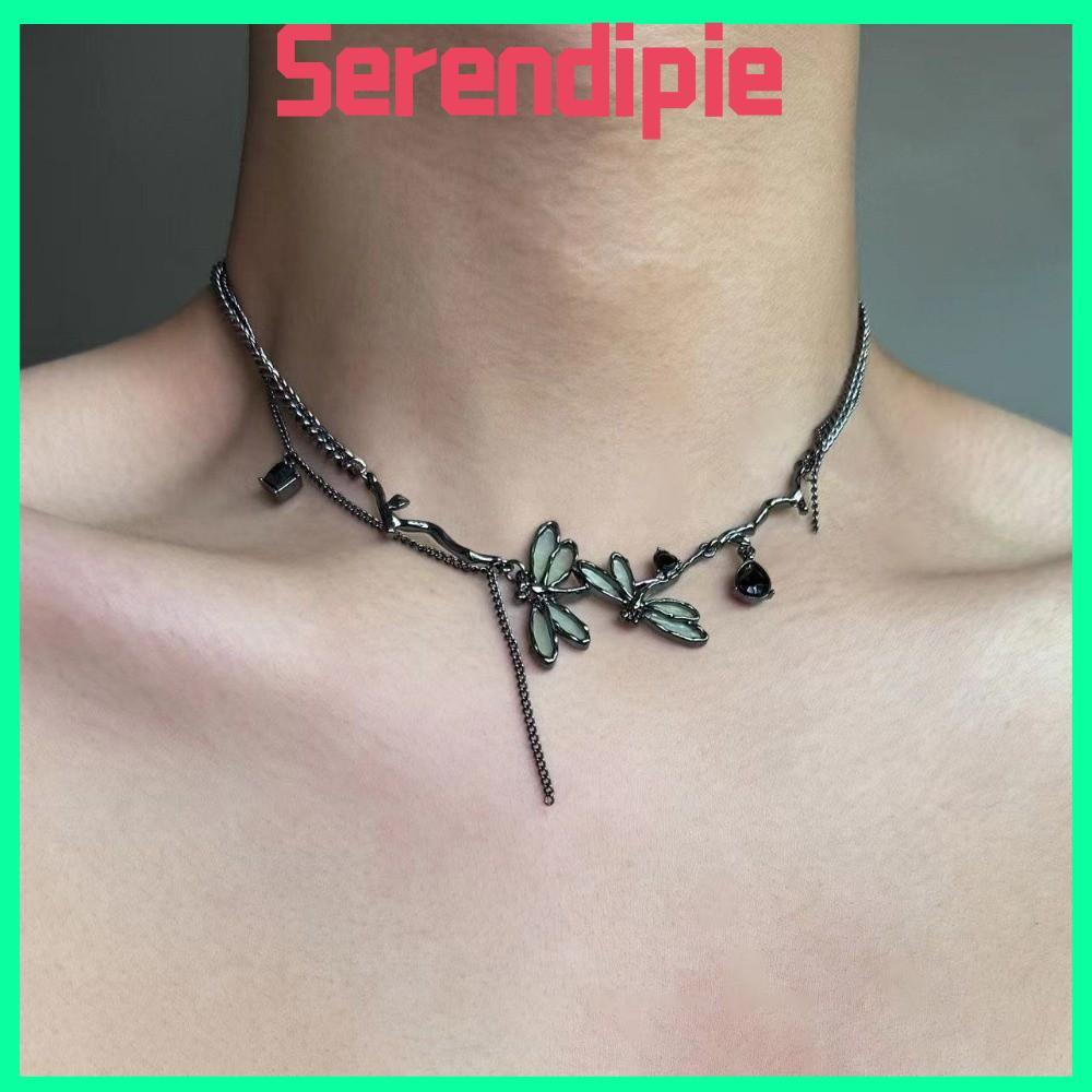 SERENDIPIE สร้อยคอโชคเกอร์, Punk Grunge Rock Spliced Cross Necklace, Silver Y2K Hip Hop Necklace Jew