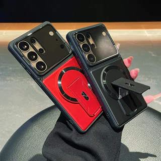 Full Clear เลนส์ป้องกัน Kickstand กรณีแม่เหล็กสําหรับ Samsung Galaxy S26 Ultra Plus S25 FE Ultra S24 S23 Ultra A57 A37 A17 A56 ไร้สายชาร์จ Hard Armor Cover