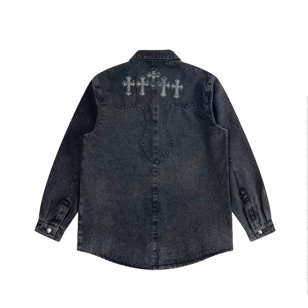 Chrome Hearts Chrome Hearts Chrome Hearts 2026 เสื้อแจ็คเก็ตยีนส์หนังไขว้ด้านหลัง