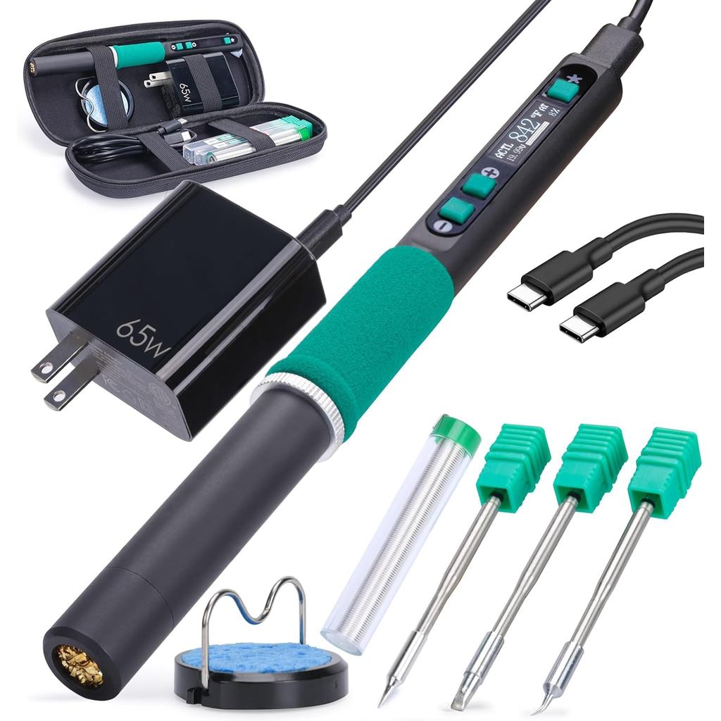 YIHUA 928D-IV หัวแร้งปากกาชุด DC 65W รองรับ PD QC, Type C สถานีบัดกรีแบบพกพา 3 เคล็ดลับ, ลวดบัดกรี, 