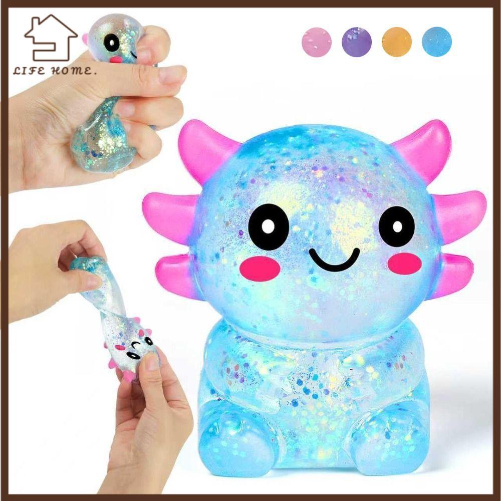 YELGIRL Squishy Stress Glitter, Sugar Filled Glitter Axolotl Squishy ของเล่น, น่ารัก Soothing Textur