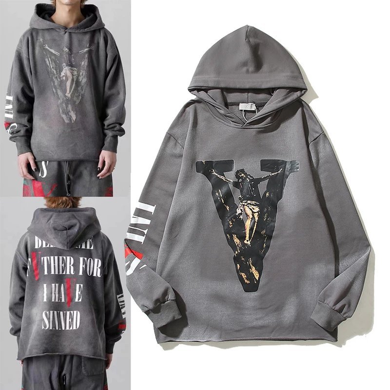 เสื้อกันหนาวฮู้ด Hooded Sweatshirt สไตล์ STREET WEAR unisex size ใหญ่หลวม ลาย Hip Hop VLONE สไตล์วิน