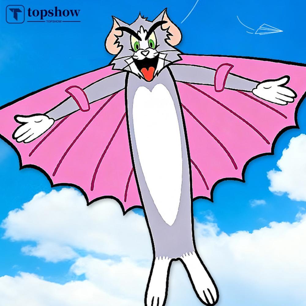 TOPSHOW Creative การ์ตูน Cat Kite สําหรับเด็ก Easy Fly Single Line Delta Kite 100 M Line Reel ของเล่