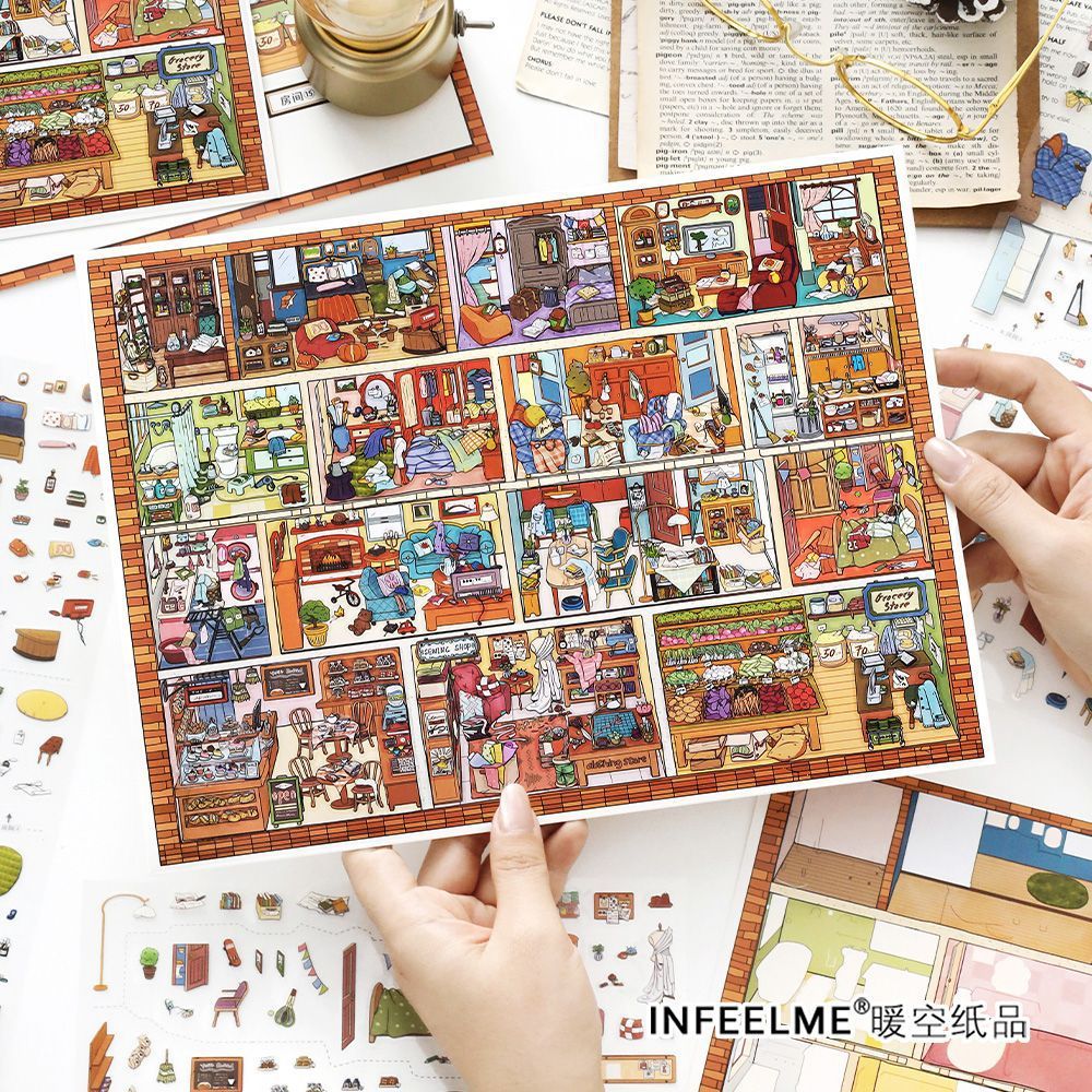 Idako [My Cabin No. 28 Series] 4PCs ขนาดใหญ่ 2.5D ภูมิทัศน์สติกเกอร์ Apartment Cabin Store SS860