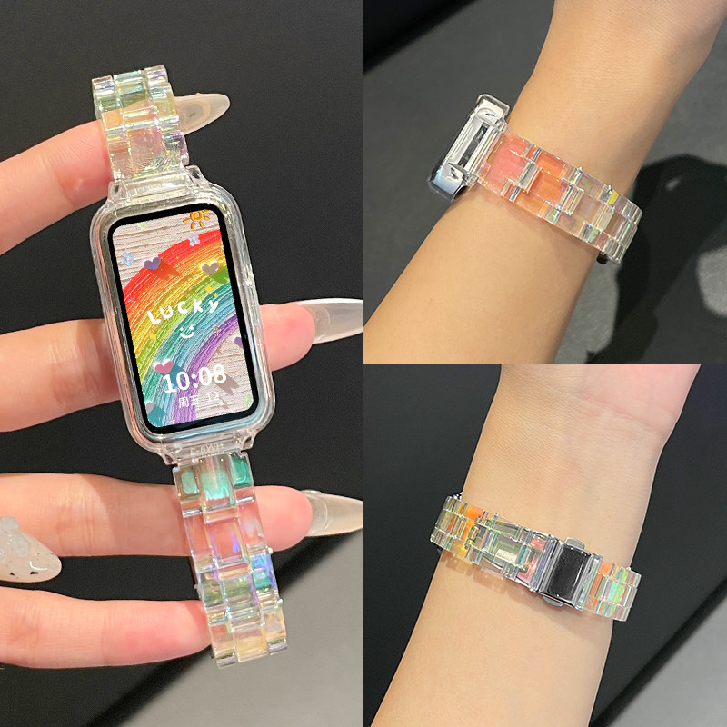 Rainbow Clear สายเรซิ่นสําหรับ Huawei Band 8/9/10/11/11 Pro น้ําหนักเบา อุปกรณ์เสริมสร้อยข้อมือ