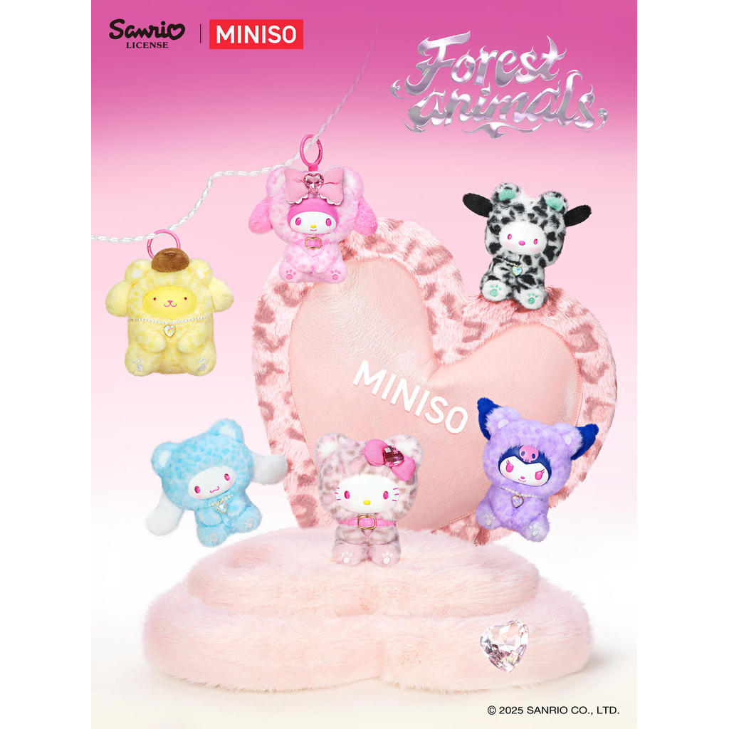 ของแท้ MINISO Sanrio กล่องสุ่มซีรีส์ความสดใส จี้ตุ๊กตาขนไวนิล ตุ๊กตาคูโรมิ เฮลโลคิตตี้ พวงกุญแจ-A309