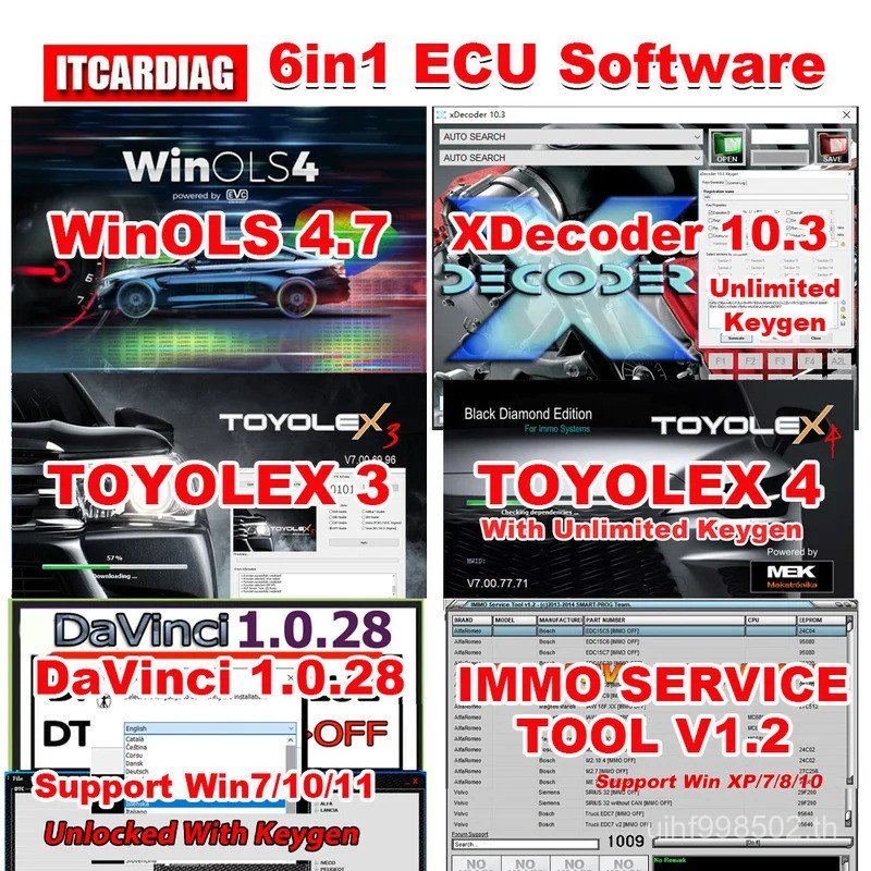 ซอฟต์แวร์ ECU 6 IN 1 WinOLS 4.7 XDecoder 10.3 TOYOLEX3 TOYOLEX 4 DaVinci 1.0.28 IMMO SERVICE ​TOOL V