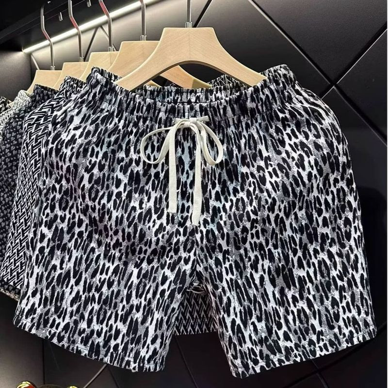 PAUL FITZGERALD Summer New Mens Leopard Print Casual Shorts All-Matching Shorts