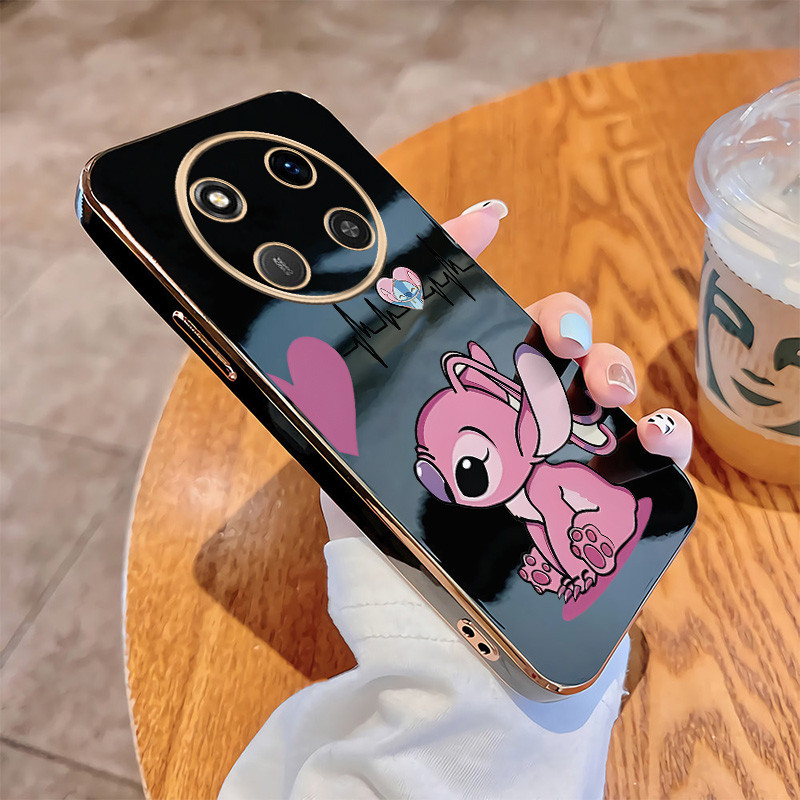 Honor X9d X9C X9b X9a 5G Capa Plated Glossy Rubber Soft Case Mobile Shell Disney Stitch Cover