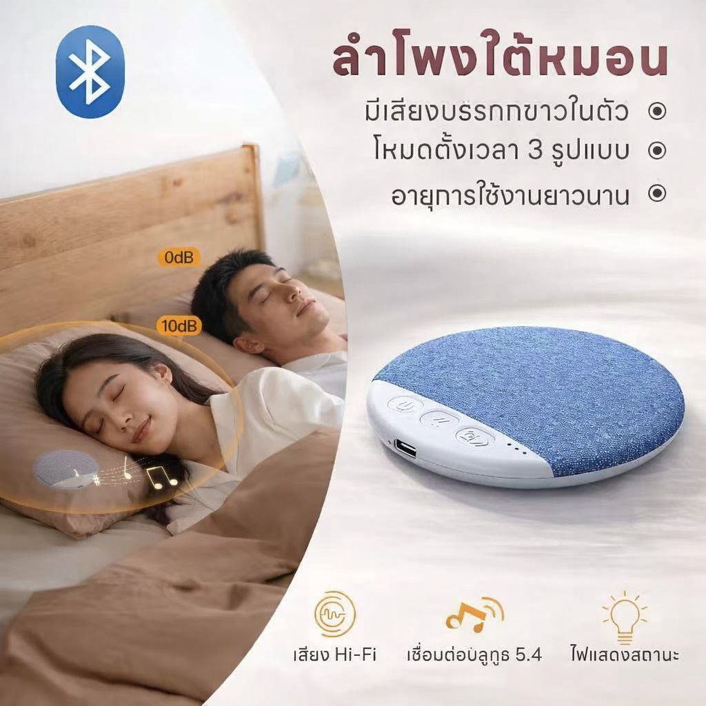 ลำโพงช่วยนอน ลำโพงใต้หมอน บลูทูธไร้สาย แก้ปัญหานอนไม่หลับ เครื่องช่วยนอน ถนอมหู ไม่เจ็บหู ชาร์จ USB รุ่นใหม่ 2026