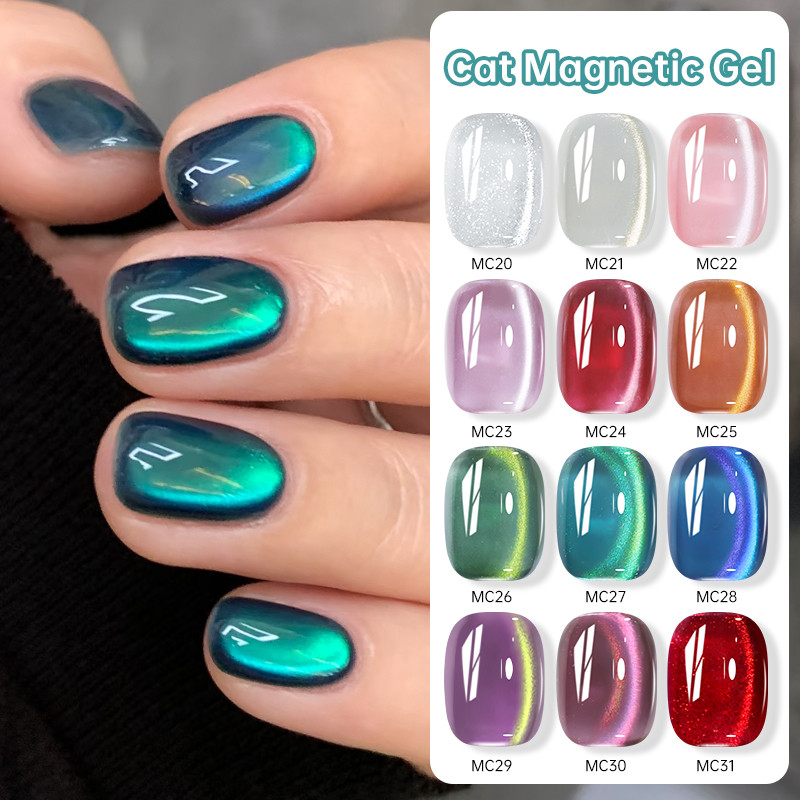 LILYCUTE 7ml สีเขียวแมวแม่เหล็กเจลเล็บเจลเงา Shining เล็บเคลือบเงา UV LED Soak off อุปกรณ์เล็บ