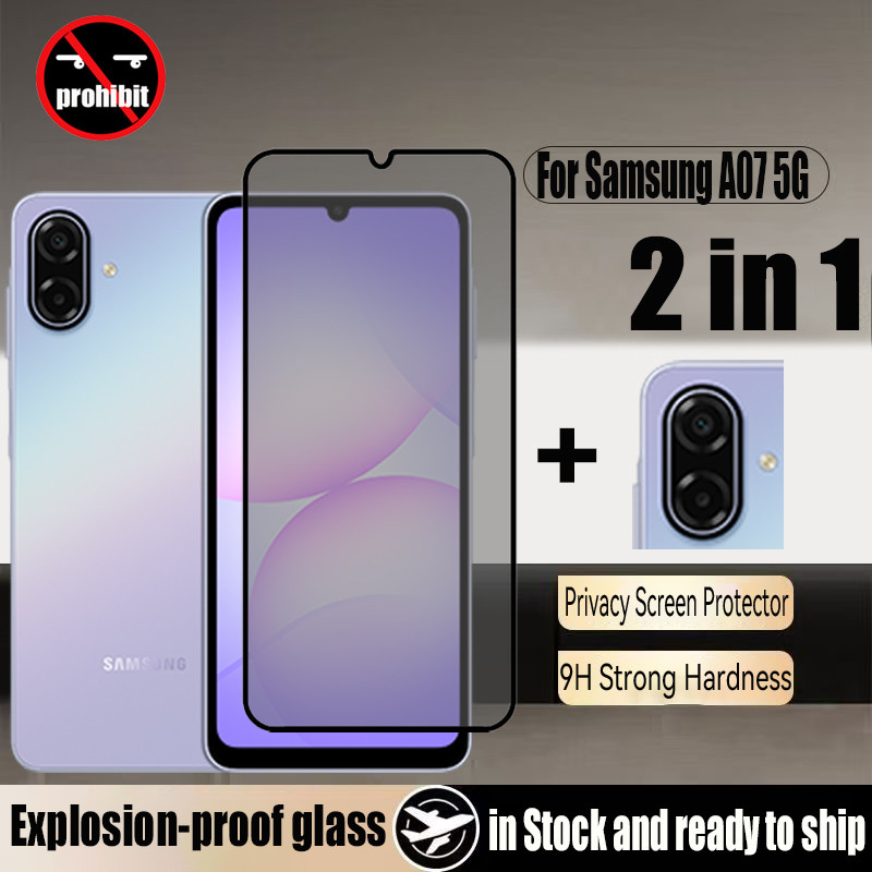 2 in 1 Samsung A07 5GกระจกนิรภัยAnti-peepingป้องกันหน้าจอสําหรับSamsung Galaxy A55 A35 A17 A16 A06 A56 A36 4G 5G 9Dฟิล์มป้องกันกระจกพร้อมกล้องเลนส์ฟิล์ม