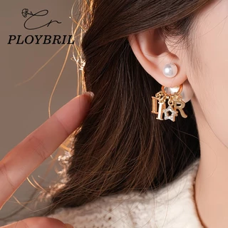 PLOYBRIL เดรช เข็มเงินเพชรดาวจดหมายลูกมุกต่างหูสองสวมใส่ E055