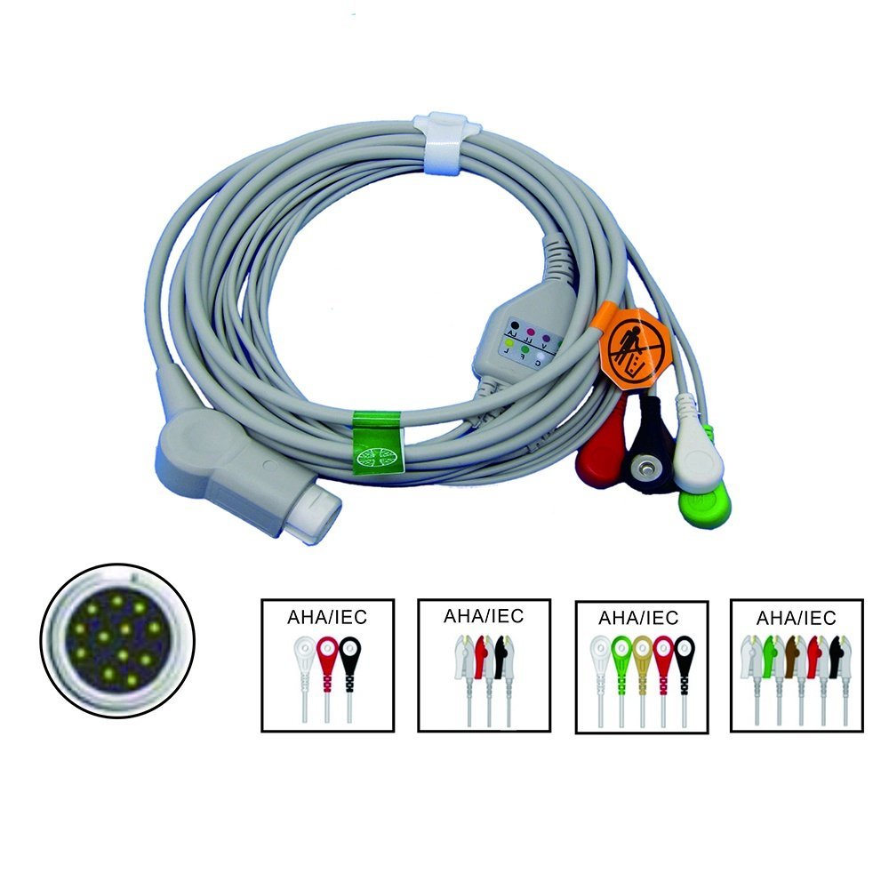 Compatible with PH*IL*IPS 12 Pin Patient Monitor, 3/5 Lead Wire Clip/Snap, ECG EKG Cable, Measuremen