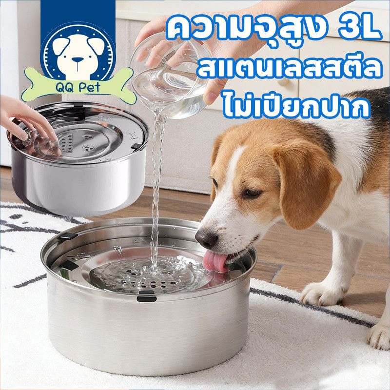 QQPETชามข้าวหมา ชามแมวสแตนเลส ปากให้อาหาร 22ซม  เครื่องจ่ายน้ําแมว 3L ความจุมาก ถังดื่มสัตว์เลี้ยง