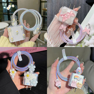 🚚พร้อมส่ง🚚 สำหรับ 18W / 20W ( 1เซ็ท5ชิ้น ) Ins ชุดแต่งสายชาร์จลายการ์ตูน เคสหัวชาร์จ ชุดถนอมสายชาร์จการ์ตูนน่ารักๆ