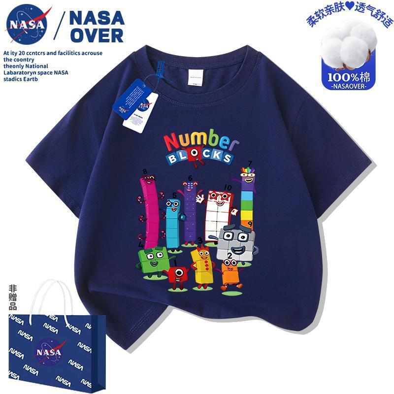 เสื้อยืดเด็กชาย ผ้าฝ้ายแท้ ออกแบบNASA Digital Building Blocks Numberblocks สำหรับฤดูร้อน