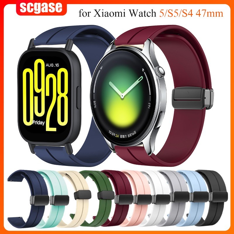22 มม.ซิลิโคนหัวเข็มขัดแม่เหล็กสําหรับ Xiaomi นาฬิกา 5/S5/S4 47 มม.สายรัดข้อมือสําหรับ Xiaomi นาฬิกา S3/S2/S1 pro สร้อยข้อมือสําหรับ Redmi 5Active/5Lite