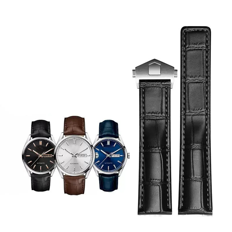 TAG HEUER 19 มม.20 มม.22 มม.สีดําสีน้ําตาลสายหนังแท้สําหรับแท็ก Heuer นาฬิกา Carrera Monaco นาฬิกาเข