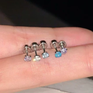 We Flower 2 ชิ้น Minimalist s925 เงินขนาดเล็กคริสตัลที่มีสีสันสกรูต่างหูผู้หญิงเลือกฟรี Pierced หู Studs เครื่องประดับ