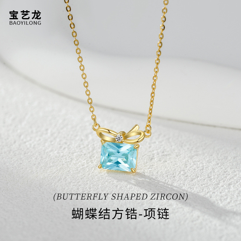 โบว์จี้ฮิปฮอปฮิปฮอปหญิงS925สร้อยคอเพทายสแควร์หญิงS925เงินสเตอร์ลิงแสงdnsddw00.my20260105