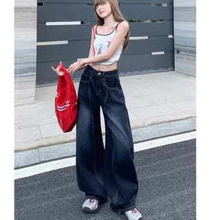 Hotgirl พร้อมส่ง กางเกงยีนส์ขายาวทรงหลวมโค้งเว้าสไตล์เรโทรสำหรับผู้หญิง S-XL สไตล์สตรีทสุดอินเทรนด์
