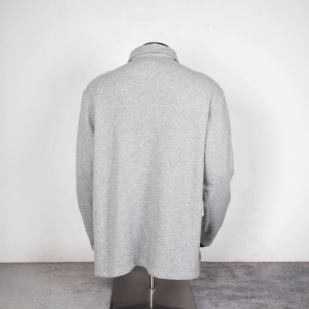 N9WJ Martine Rose Embroidery logo Gray Sweatshirt with Turn-Down Collar and Half-Zip, Casual and Loo