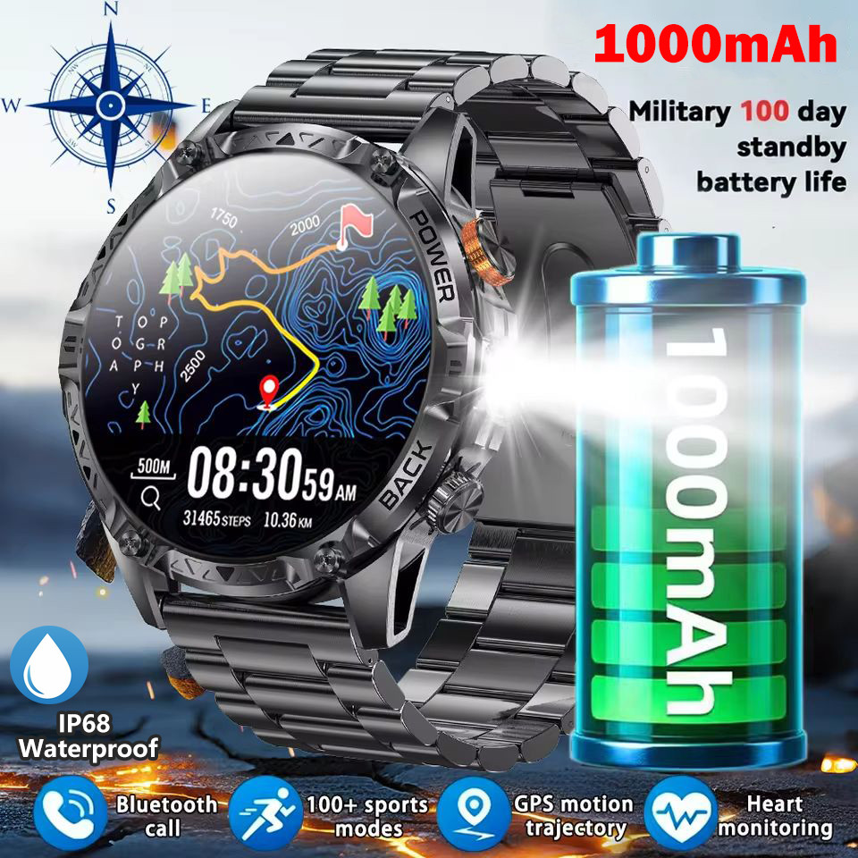 2026 ใหม่กีฬาสมาร์ทนาฬิกา1000มิลลิแอมป์ชั่วโมงแบตเตอรี่ขนาดใหญ่1.7-นิ้วหน้าจอ ความละเอียดสูง ผู้ชายกลางแจ้ง ไอพี68กันน้ําเข็มทิศไฟฉาย นํา บาท โทรอัตราการเต้นหัวใจสมา