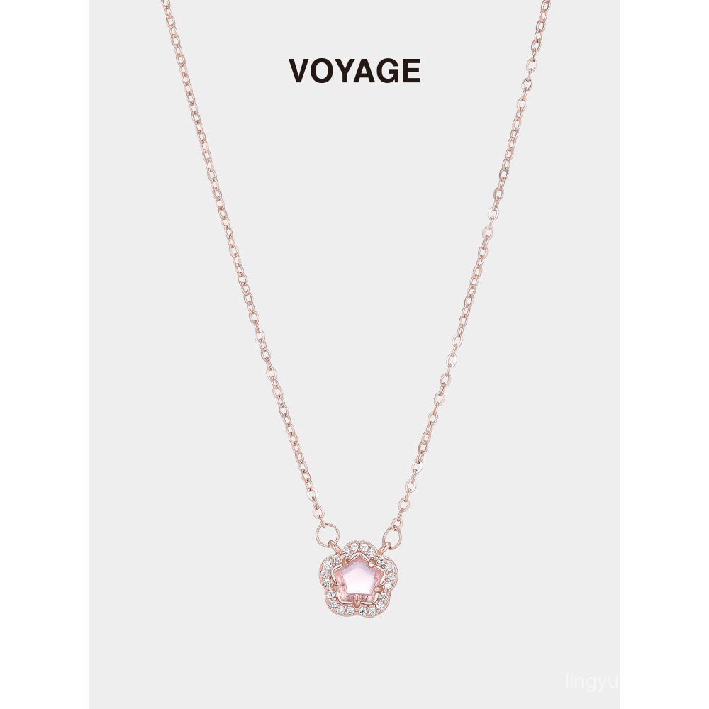 คริสตัลสีชมพูดอกพีชจี้สร้อยคออุปกรณ์เสริมหญิงฤดูร้อนแสงหรูหราซอกหวานเย็นนักเรียนพรรคกระดูกไหปลาร้าโซ