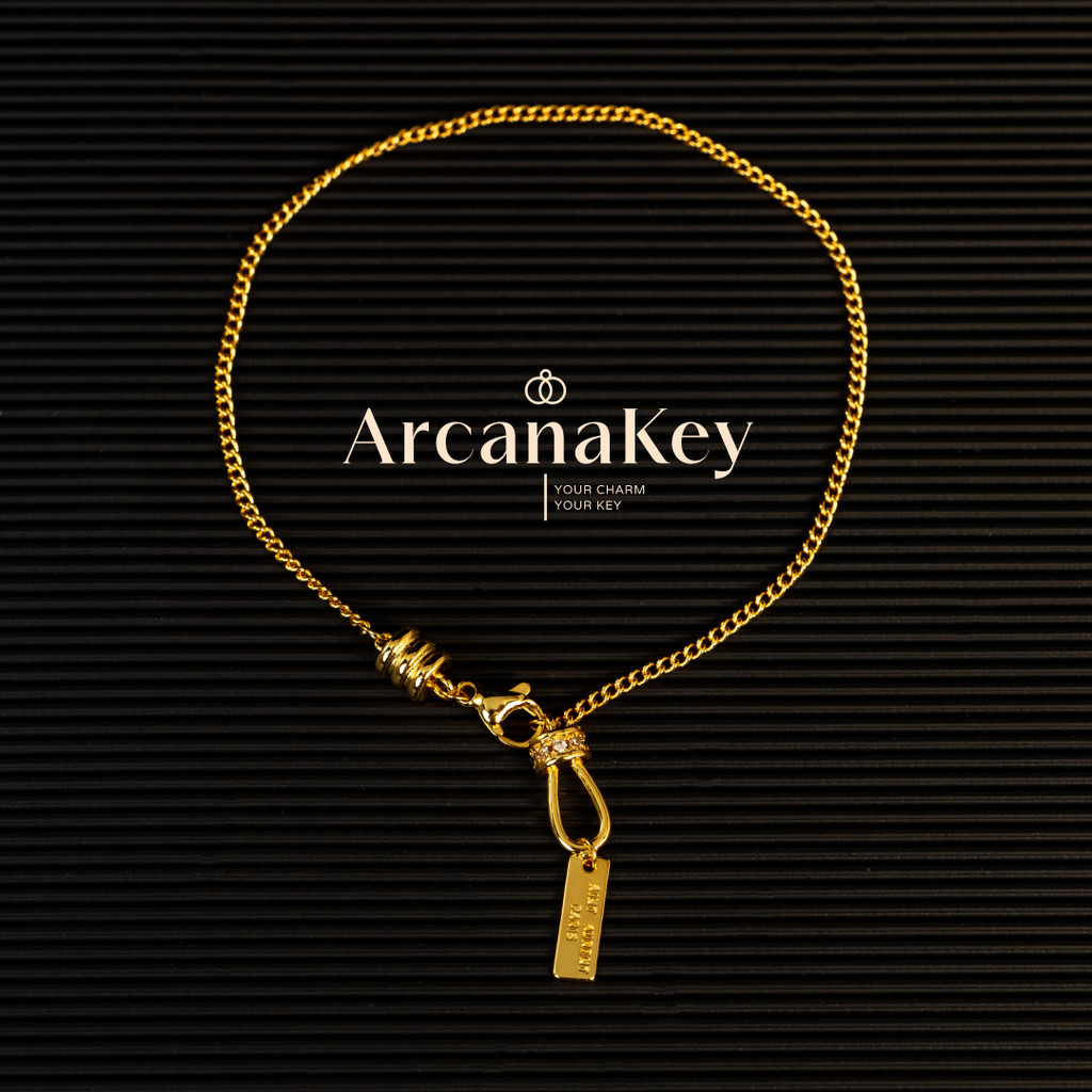 สร้อยข้อเท้าทรงสี่เหลี่ยมแกะสลักสไตล์เกาหลี น้ำหนักเบาทrendyในฤดูร้อน จากArcanaKey