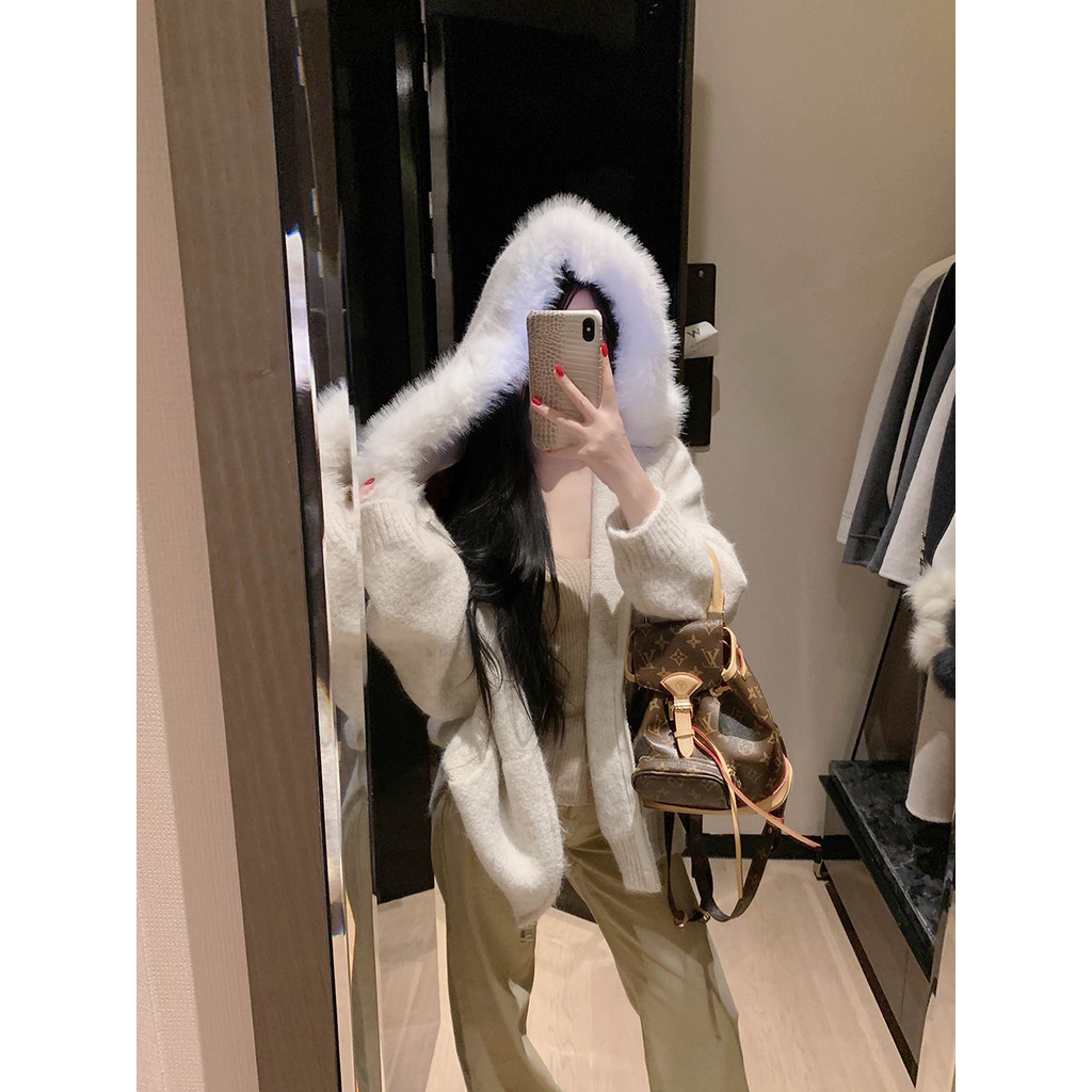 1NCO thombrowne College Style Puppy Fur Collar Mohair Sweater Knitted Cardigan Coat