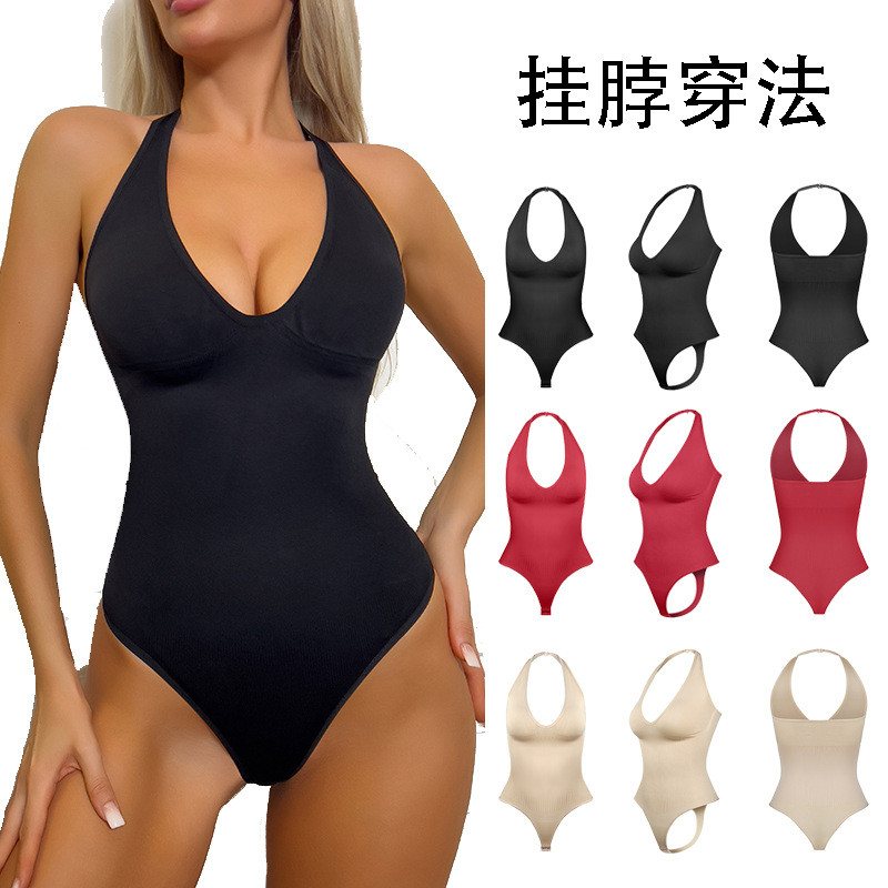 ยุโรปและอเมริกาขายร้อน Halterneck Vest สองสวมใส่เอว-Shaping Abdomen-Narrowing Low-คอ Jumpsuit
