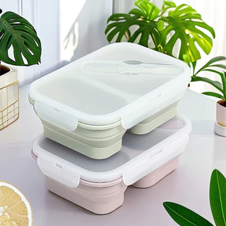 【SayTH✨1-3 วัน】กล่องข้าวซิลิโคน แบบพับได้ และ 2 ช่อง พร้อมช้อน กล่องข้าวพกพา lunch box