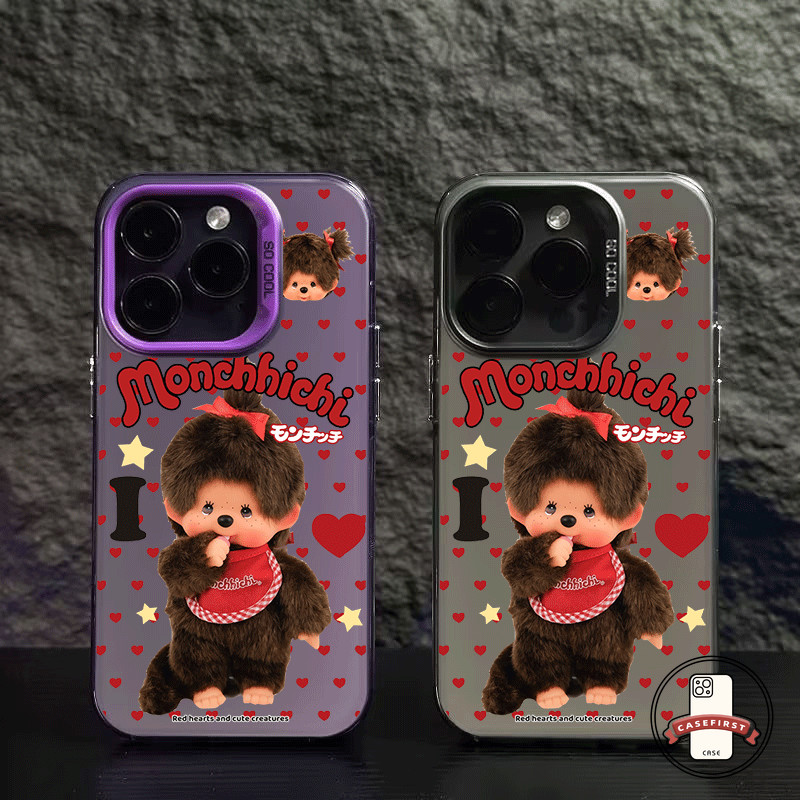 เคสไอโฟน11 เคสพลาสติกชุบโลหะ Monchhichi สีหลายสี สำหรับ iPhone 17 AIR 16 13 15 14 11 12 Pro Max XR X SE 8 15 16 7 Plus