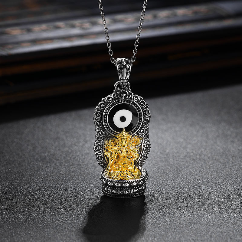 Premium In-Stock#S925Pure Silver Gold-Plated Dzi Bead White Tara Pendant Ethnic Style Buddha Pendant