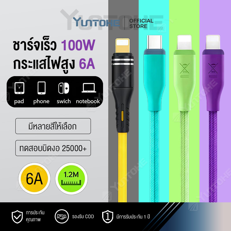 สายชาร์จเร็ว 6A สายชาร์จเร็วซิลิโคนเหลวอเนกประสงค์อ โปรโตคอล QC3.0 เหมาะสําหรับ iPhone 6-17 โทรศัพท์ iPad