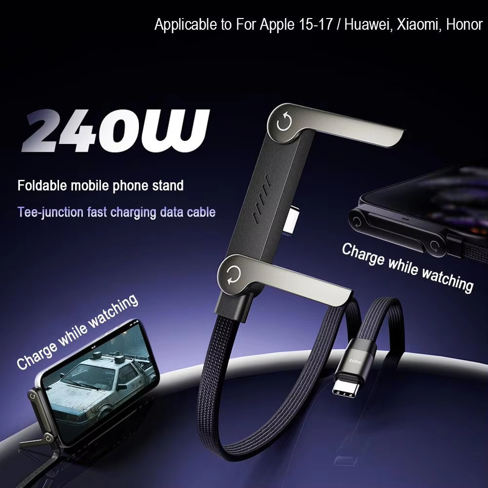 มัลติฟังก์ชั่น 240W USB-C ถึง Type-C สายชาร์จเร็วพร้อมขาตั้งแบบพับได้ที่วางโทรศัพท์สําหรับ Samsung