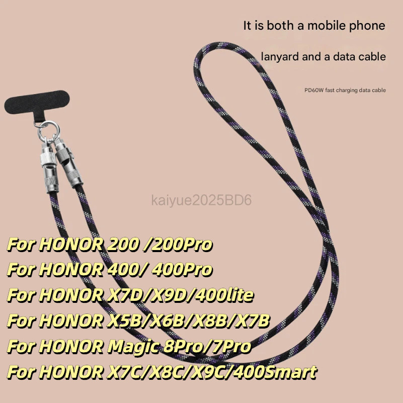 KY88 USB C ถึง USB C PD 60W โทรศัพท์ Anti-Loss Lanyard Fast สายชาร์จ Quick Charge ประเภท C ข้อมูลสํา