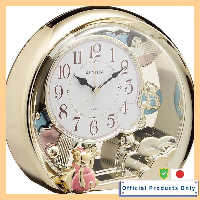 RHYTHM Analog Desk Clock with Electronic Sound Alarm Function Gold Fantasyland 504SR 4SE504SR18 Size