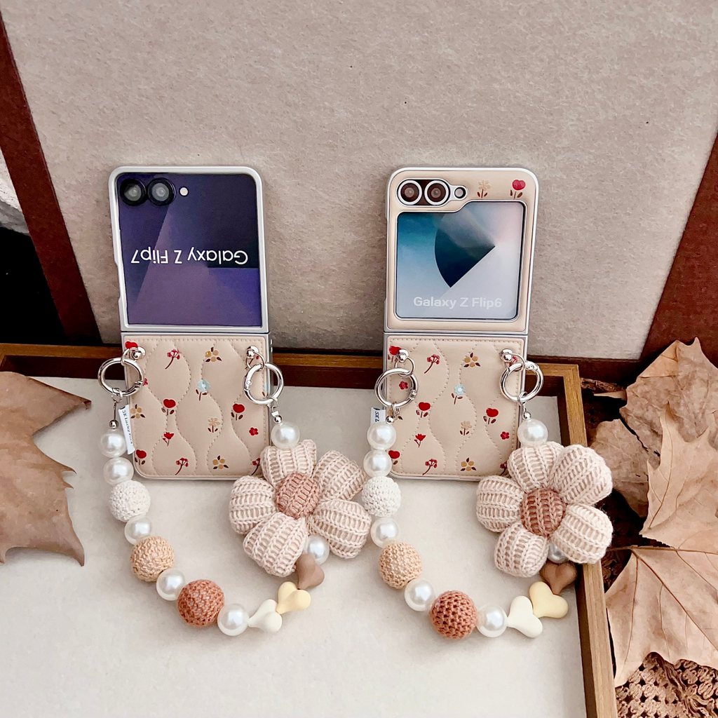 SAMSUNG LUKENเคสโทรศัพท์สําหรับSamsung Galaxy Z Flip 7 6 5 4 3 ค้นหาN2 Flip N3 Flipน่ารักดอกไม้หนังปกหลังพร้อมโซ่สําหรับFlip3 Flip4 Flip5 Flip6 Flip7 N2Flip N3Flip Mix Flip