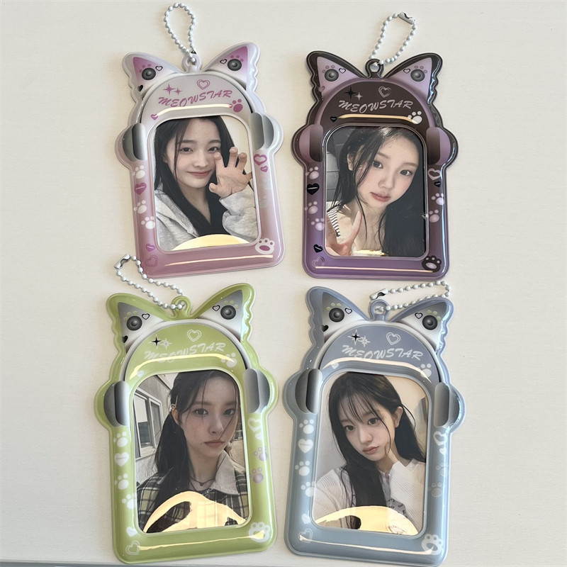 รักหูฟังหูแมวพีวีซีผู้ถือบัตร10เซนติเมตรโพลารอยด์ไอดอลโฟโต้การ์ดวิทยาเขตดาวไล่การจัดเก็บแสดงกระเป๋าจี้