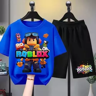 BOB [พร้อมส่ง] ชุดเด็กชาย Children Robloxเสื้อยืดเด็ก คอตตอน ชุดสูทเด็กผู้ชาย ชุดลำลอง 2 ชิ้น แฟชั่น สำหรับเด็กชายตัวเล็