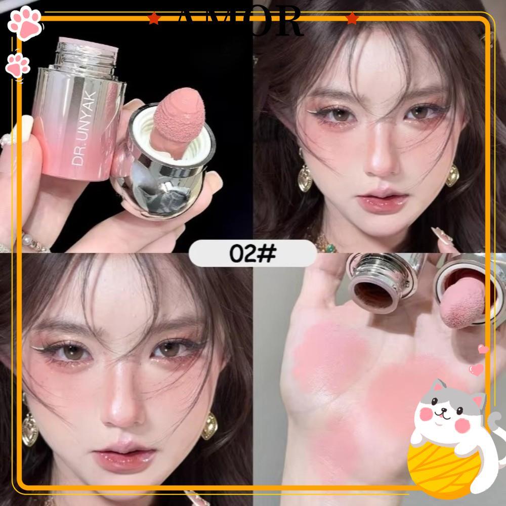AMOR Liquid Blush Stick, ครีมบลัชออนกันน้ําที่เหมาะกับผิว, แฟชั่นพร้อมฟองน้ําเคล็ดลับ Brightening Lo